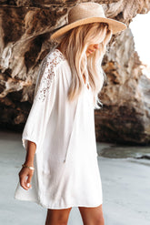 Robe mi-longue à volants brodée en coton Way Of Life